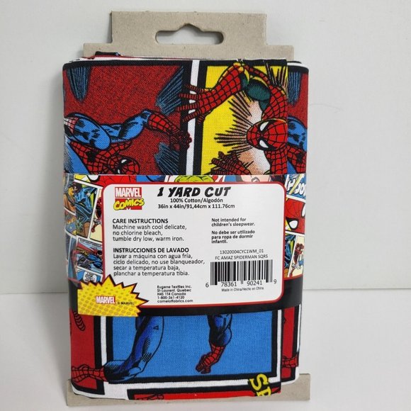 Marvel Comic Book Print Spiderman Cut Fabric 1 Yard 100% Cotton 36" X 44" Heroes - Picture 2 of 14